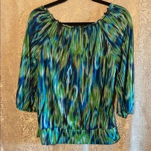 AGB Petite polished peasant top in blue an… - Picture 8 of 8